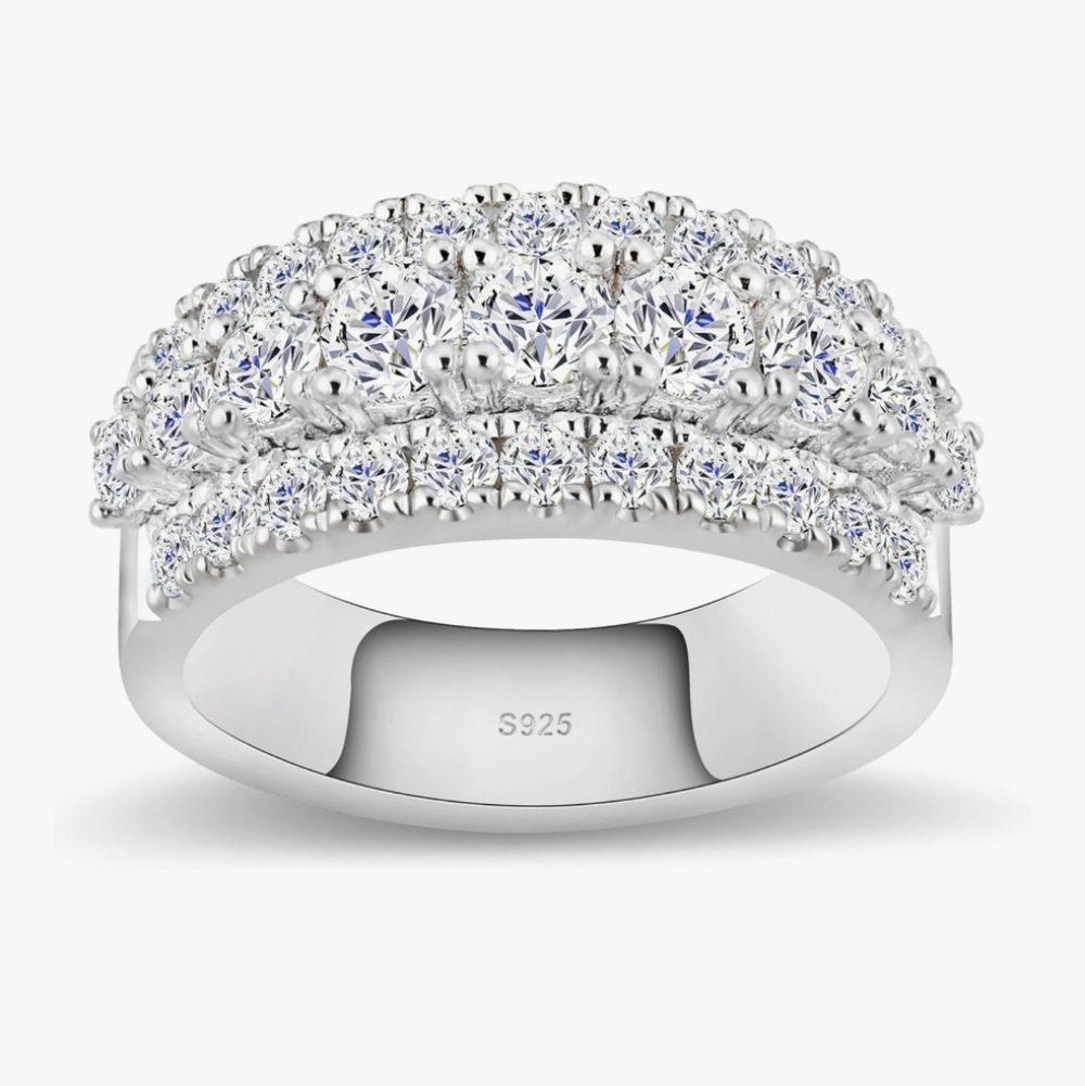 Classic Moissanite Pavé Band Ring - Silver Size 6.5